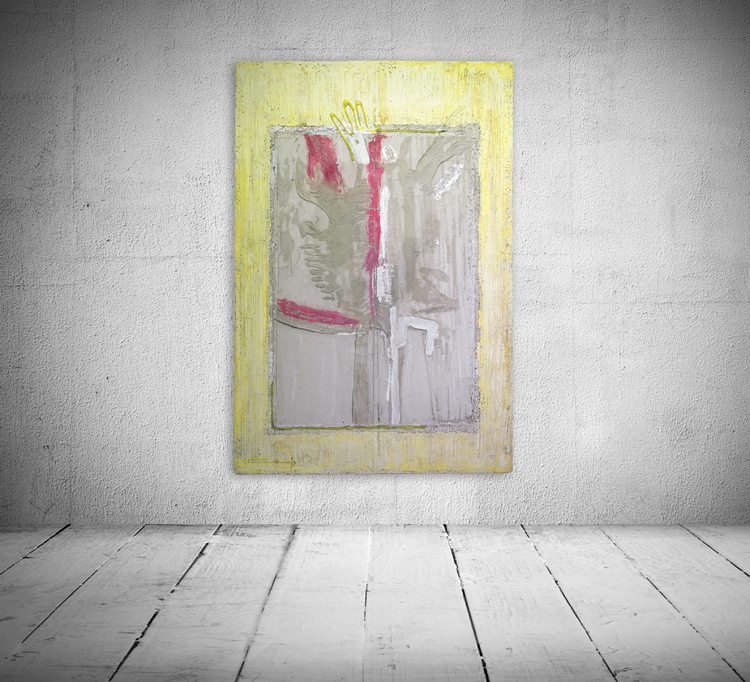 Concrete Canvas: Made from concrete, natural pigment and latex. This piece is the consequence of the investigation with all the materials through a whole/integral wooden model. 