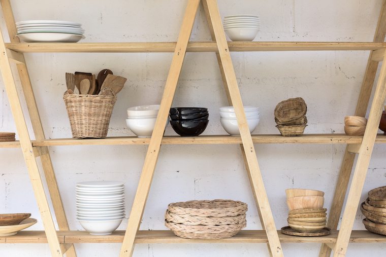 Kitchen wood shelf with Home Kitchen Wares